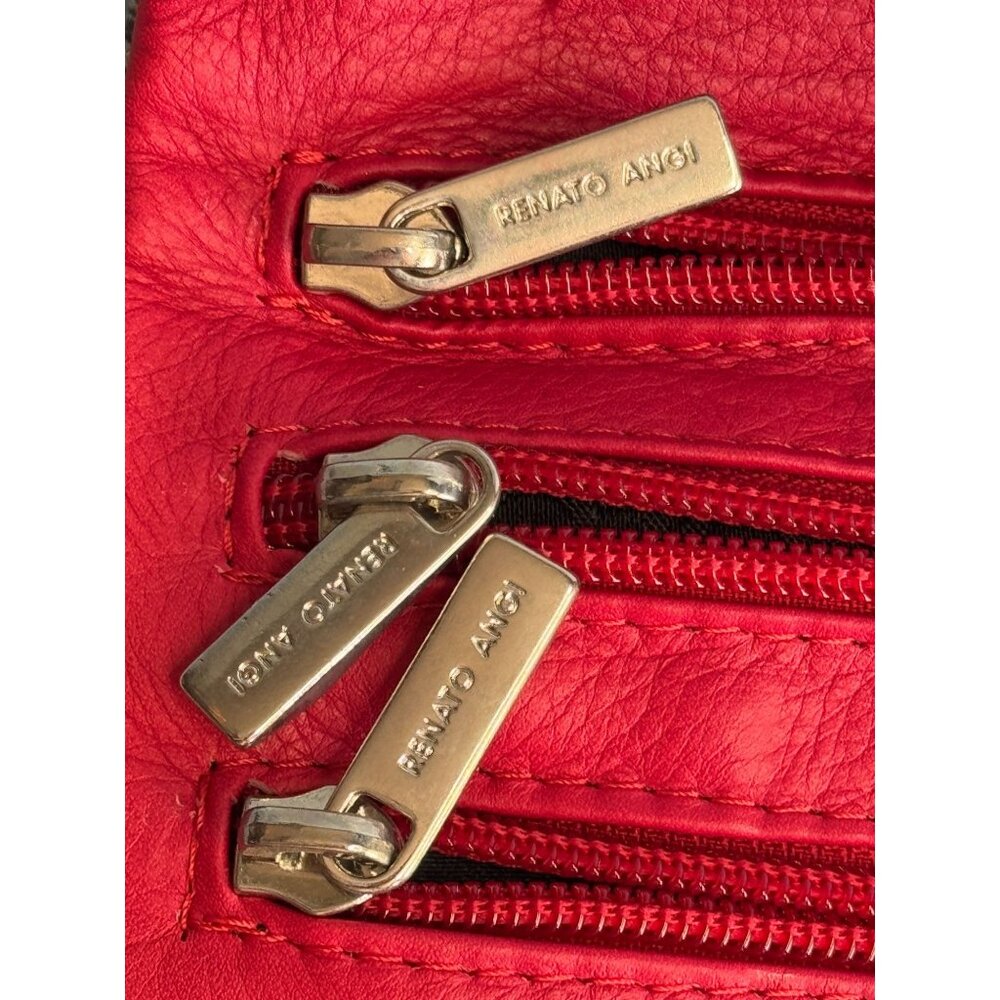 Renato Angi Portofino Italian Leather Crossbody Bag Red Scenic Print - Picture 6 of 7